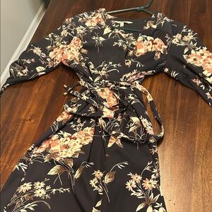 41 Hawthorn Navy dress with  Peach and Cream Blooms